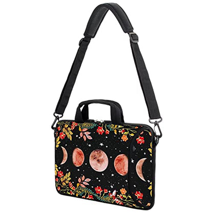 AMARY 15.4" 15.6" laptop sleeve adjustable shoulder strap with handle accessory pocket for men women (Flowers Moon) - color: Flowers Moon