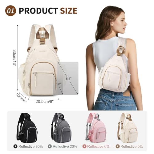 Crossbody Sling Bag with Water Bottle Holder, 8.3" Convertible Small Backpack Anti Theft Daypack, Chest Fanny Pack for Men Women, Beige - color: Beige