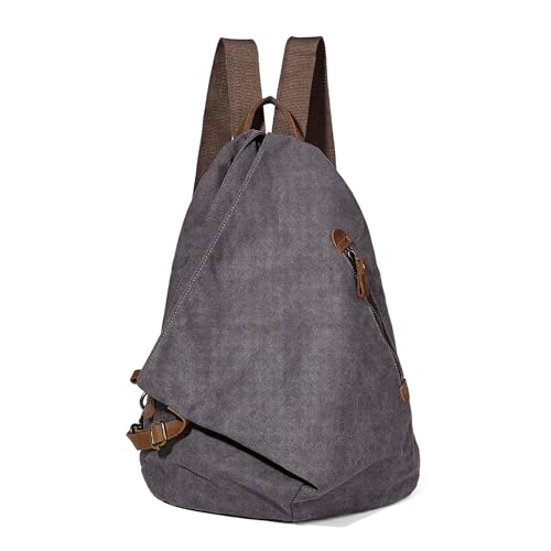 KL928 Canvas Vintage Backpack – Large Casual Daypack Outdoor Travel Rucksack Hiking Backpacks for Men Women - color: 6882-canvas-d.grey