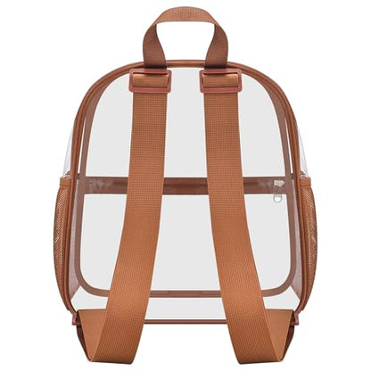 Oraben Clear Backpack Stadium Approved, 12 x 6 x 11 in, Small Transparent Backpack for Concerts, Sports Events, Festivals, Travel, Waterproof PVC, Adjustable Straps, Women Men - color: Coffee Brown, style: Nylon Shoulder Straps