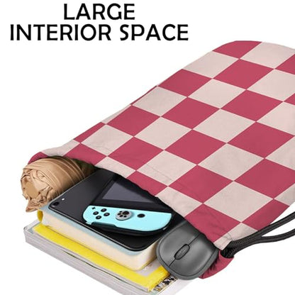 Drawstring Backpack Draw String Bag Sports Gym Bags Waterproof Cute Aesthetic Sackpack for Unisex Women Sports Beach Travel(13"×17")-Checkered - color: Z11-checkered
