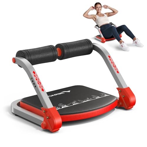 MERACH Ab Machine, Sit Up Exercise Equipment with 3 Adjustable Resistance Levels, Automatic Rebound Ab Crunch Machine for Core Workout, Ab Workout Equipment for Stomach - style: Square(Red)