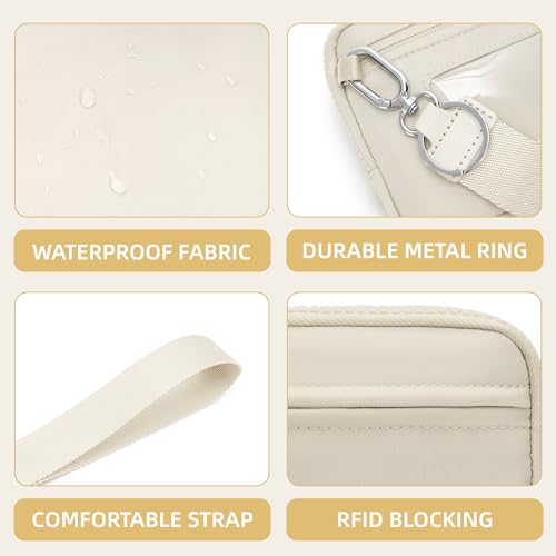 FODOKO Wristlet wallets for women Nylon Quilted Wallet with 4 Zippers,Travel Credit Card,Holder Cell Phone Organizer - color: Beige 2