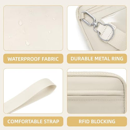 FODOKO Wristlet wallets for women Nylon Quilted Wallet with 4 Zippers,Travel Credit Card,Holder Cell Phone Organizer - color: Beige 2