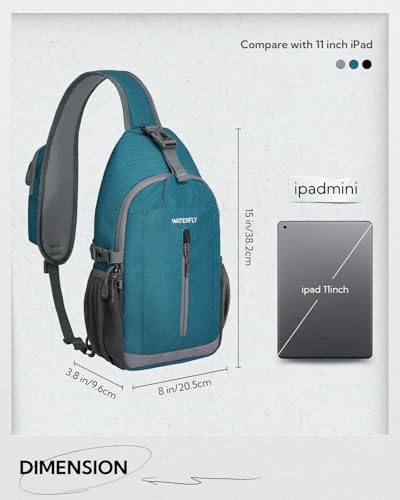 WATERFLY Sling Bag Crossbody Backpack: 8L RFID Anti Theft Cross Body Shoulder Bag Travel Crossover Side Bag for Men Women - color: Peacock Blue