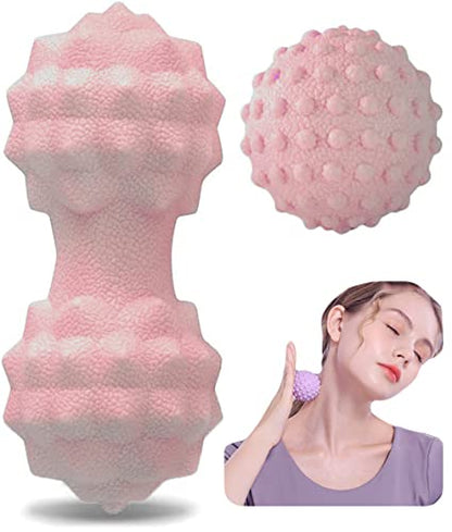 Peanut Massager Ball Set, Double Lacrosse Massage Ball and Mobility Ball for Physical Therapy, Myofascial Deep Tissue Trigger Point Massage Tool for Neck, Shoulder, Back, Legs, Hips (Pink) - color: Pink