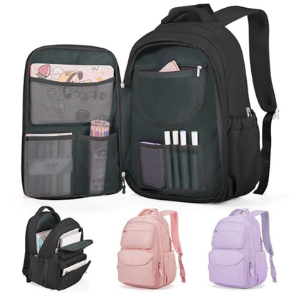Cute Black Backpack For School Teens Girls Boys, Aesthetic Kids Elementary School Backpacks, Waterproof Middle Students Bookbag, Large Capacity Backpack For College Women Men - color: Black