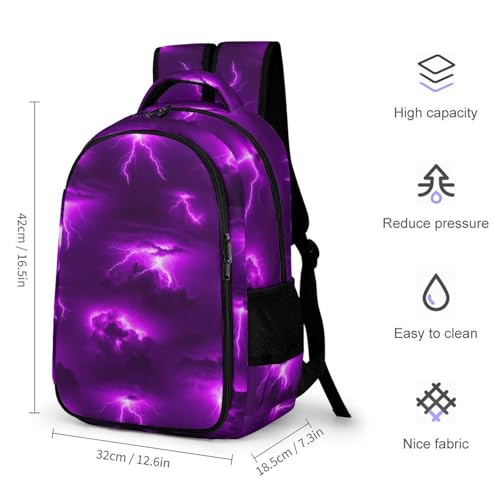 Laptop Backpack Purple Lightning, Work Backpack with Breathable Shoulder Straps for Office Commute - color: Pattern (264)