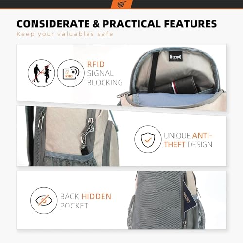SKYSPER Sling Bag RFID Crossbody Sling Backpack Cross Body Shoulder Bag Travel Hiking Daypack for Women Men(Beige) - color: Beige