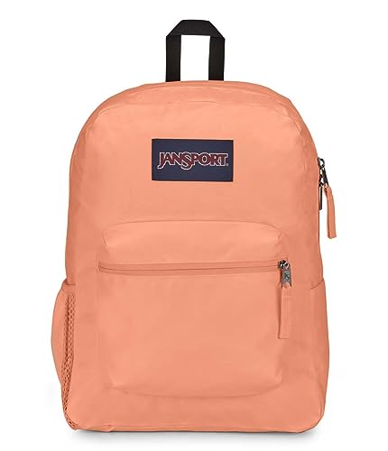 JanSport Cross Town Backpack 17" x 12.5" x 6" - Simple Bag for Everyone with 1 Main Compartment, Front Utility Pocket - Premium Class Accessories - Peach Neon - color: Peach Neon