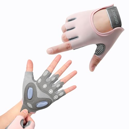 Fingerless Cycling Gloves Women Men Anti-Slip Shockproof Mesh Lightweight Workout Gloves Gym Exercise Fitness Rowing - color: Pink, size: Large