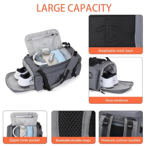 BE SMART 50L Extra Large Gym Backpack for Men, Big Gym Bag with Shoes Compartment, Waterproof Heavy Duty Duffel Bags (Dark Grey, Large-40L) - color: Dark Grey, size: Large-40L