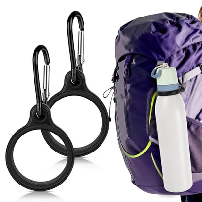 Water Bottle Clip with Carabiner, Compatible with Owala Freesip Twist 18oz/24oz, Durable Silicone Small Mouth Secure Hanging Water Bottle Holder Handle for Outdoor Hiking, Climbing, Camping - color: Black Clip