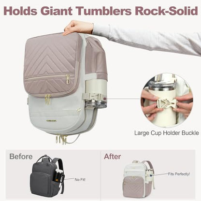 VANKEAN Laptop Backpack for Women (BEIGE-DUSTY PINK, 15.6 Inch) - color: Beige-dusty Pink, size: 15.6 Inch
