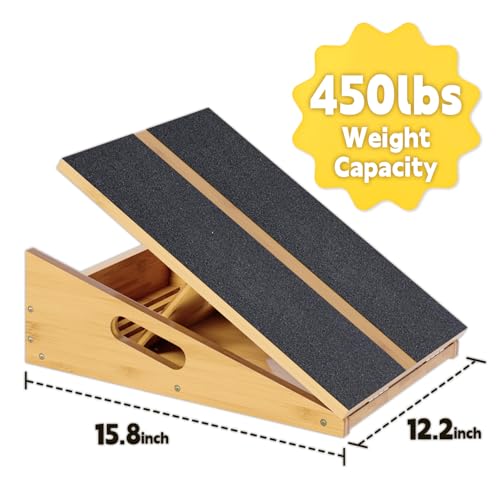 Wood Slant Board Calf Stretcher - Professional Calf Stretcher Slant Board for Physical Therapy, Incline Stretching, and Rehabilitation Exercises - Durable and Adjustable Balance Tool - color: Bamboo