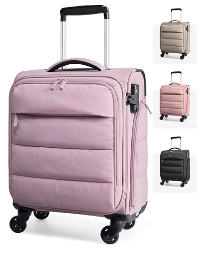 BAGSMART Underseat Carry on Luggage with Wheels, Soft Underseat Travel Luggage with PVC Wet/Dry Pockets, Lightweight Soft Personal Item Suitcase for Short Trip, Pinkish Purple - color: Purple, size: 16-inch