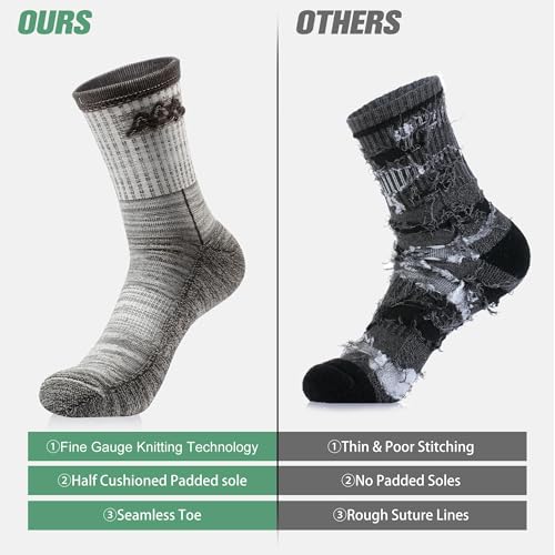 innotree Men's Merino Wool Hiking Socks 3 Pairs, Moisture Wicking Cushioned Breathable Crew Socks for Hiking Walking Trekking - color: Grey, Blue, Green, size: Medium