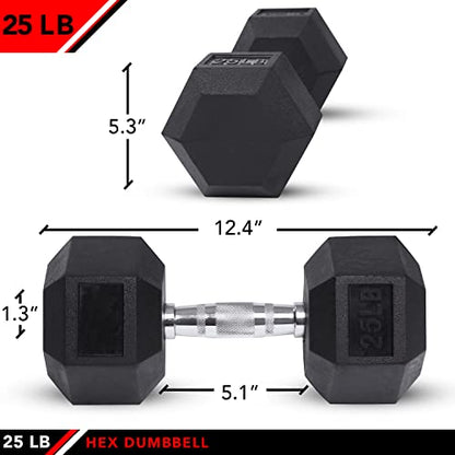 JFIT Rubber Hex Dumbbell - style: 25lb (Single)