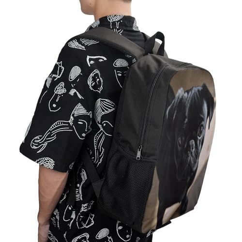 Travel Laptop Backpack Slim Durable Lightweight Back Pack Cute Black Pug Dog Puppy Small Backpack For Women Men - color: Black Pug Dog Puppy