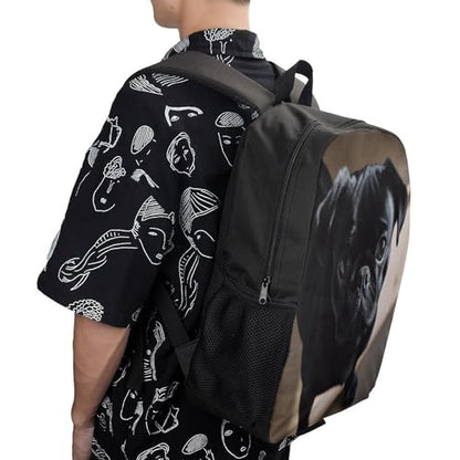 Travel Laptop Backpack Slim Durable Lightweight Back Pack Cute Black Pug Dog Puppy Small Backpack For Women Men - color: Black Pug Dog Puppy