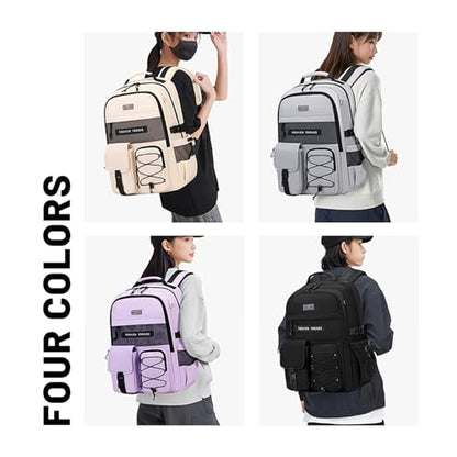 Lohol Multi-Pocket Backpack with 15.6 inch Laptop Compartment, Water Resistant Bookbag for School College and Travel (Purple) - color: Purple