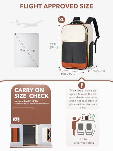 Rolling Backpack for Women, 22 Inch Carry on Luggage Flight Approve - color: Beige, size: XL (Carry on)