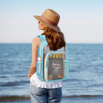 HEEYA Clear Backpack Heavy Duty Transparent Backpack for Security, Sports, Work, Travel, Stadium - color: Blue