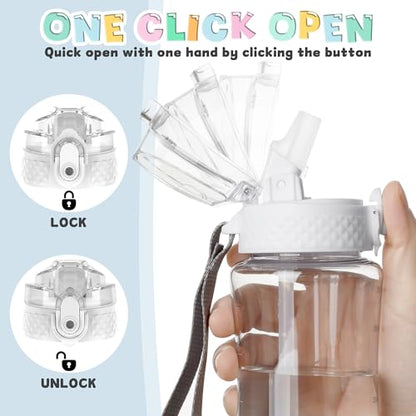 OLDLEY 12oz Kids Water Bottle, Tritan BPA-Free, Leakproof Flip Straw Lid, Motivational Time Marker, Carry Strap, Reusable Clear Water Bottle for Boys & Girls,Clear - color: Clear, style: 12 Ounces