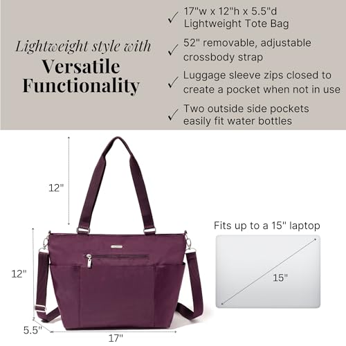 Baggallini Essential Laptop Tote - Work Tote Bag with Laptop Sleeve - Lightweight Travel Crossbody Shoulder Bag for Women - color: Mulberry