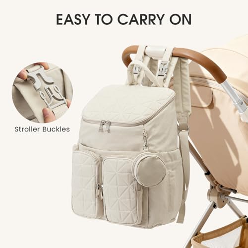 G4Free Diaper Bag Backpack for Moms Dads Travel Baby Bag with Pacifier Case & Insulated Pockets,Beige - color: Beige