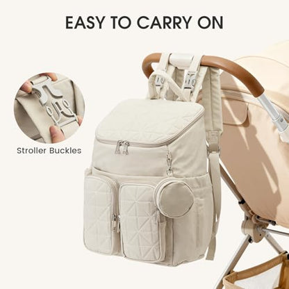 G4Free Diaper Bag Backpack for Moms Dads Travel Baby Bag with Pacifier Case & Insulated Pockets,Beige - color: Beige