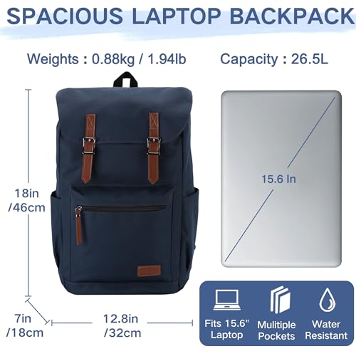 VASCHY Backpack for Men, Water Resistant High School Backpack Travel Carry-on Anti-theft Casual Daypack for Work Business Hiking Navy - color: Navy