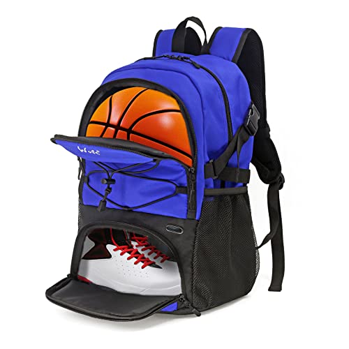 WOLT Basketball Backpack Large Sports Bag with Separate Ball Holder & Shoes Compartment, Best for Basketball, Soccer,Gym - color: Blue
