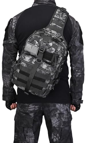 Tactical Sling Pack Big Crossbody Backpack Over Shoulder Bag Military for Men Hiking Outdoor Sport Gym - color: Black Digital Camo