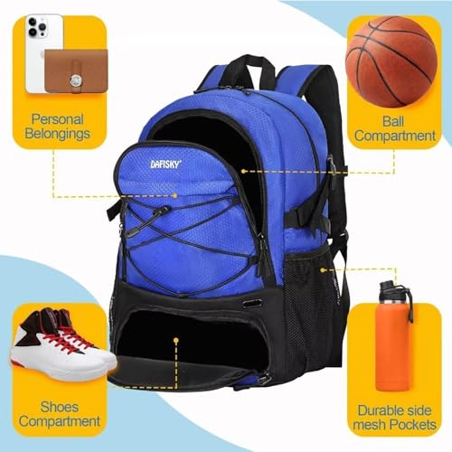 DAFISKY Basketball Backpack, Basketball Bag with Ball Holder Shoes Compartment, Sports Equipment Bag for Soccer Ball, Volleyball - color: Blue