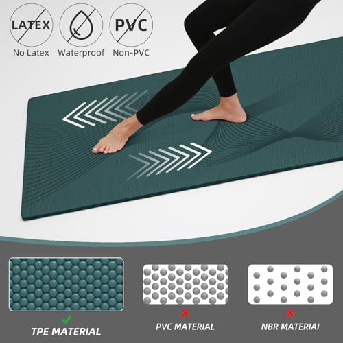 ILILI Yoga Mat, TPE Exercise Mat, Tear-Resistant, Fitness Yoga Mat with Carrying Strap, 72''x25''×0.3''(8mm), Ideal for Yoga, Pilates, Home Workouts, Stretching & All Fitness Routines - color: Dark Green