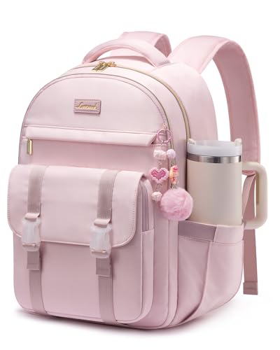 LOVEVOOK School Backpack for Teen Girls,Student Backpack Fits 15.6 Inch Laptop with Large Tumbler Pocket,Cute Kid Bookbag for 8-14 Teenage Back to School Gifts Daypack for Girl,Pink - color: Pink, size: 15.6 Inch