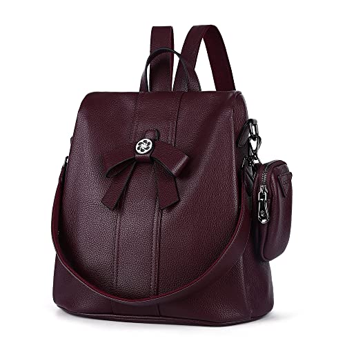 ZOCAI Backpack Purse for Women Fashion Backpack Purses PU Leather Daypacks Anti-Theft Shoulder Bag Satchel Purse - color: Wine