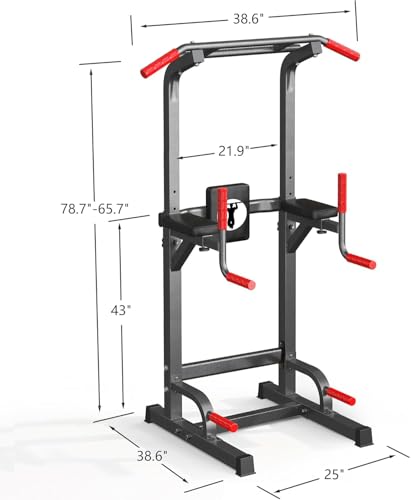 SogesPower Power Tower Pull Up Dip Stand Multi-Function Adjustable Height Workout Equipment Dip Station Fitness Strength Training for Home Gym 330LBS - color: Black
