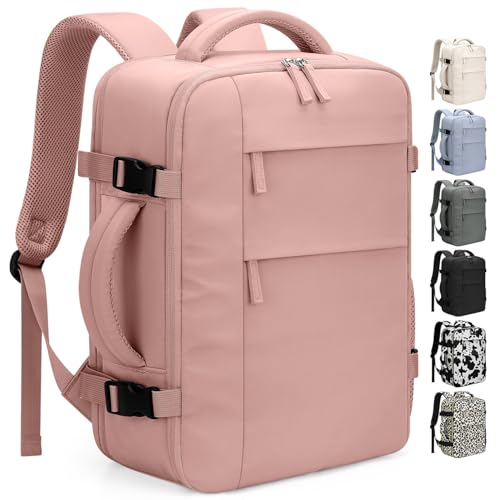 Pritent Travel Backpack for Women Man, Waterproof Personal Item Travel Bag Airline Approved Laptop Backpack Bookbag Weekender bags for Business,Travel, Work Fits 15.6 inch Laptop(Medium,Pink) - color: Pink, size: 15.6 Inch