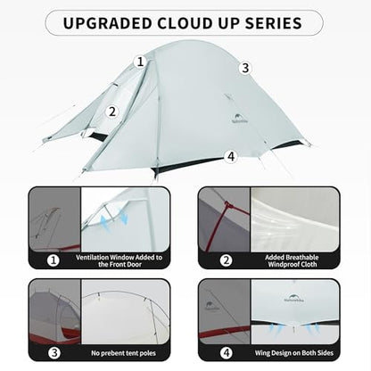 Naturehike Cloud Up 1 Person Tent, Lightweight Backpacking Tents for One Man, Waterproof Ultralight One Person Tent for Camping Hiking Backpacking - color: Light Gray