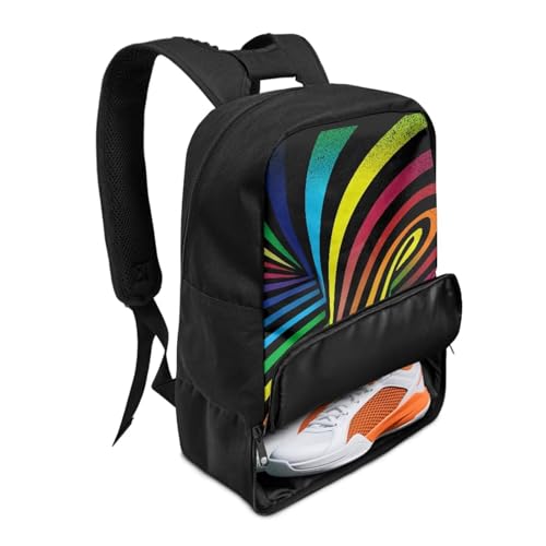 18.5in Basketball Backpack Basketball Bag with Shoe Compartment & Ball Holder, Waterproof Bag for Soccer Volleyball - color: Colorful Stripe Swirl Print