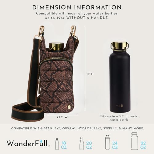 WanderFull® Original HydroBag®, Fits Up to 32 oz Water Bottle Holder with Strap, Gift for Women, Hands-Free Crossbody, Water Bottle Carrier Bag with Phone Pocket - color: Snake Print Nylon