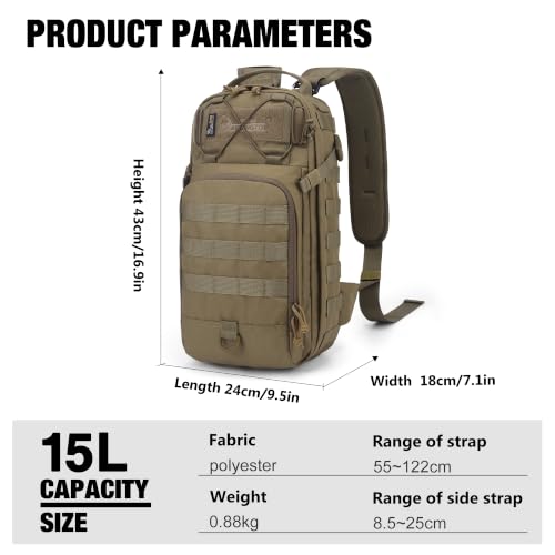 Mardingtop Small Tactical Backpack,Molle Military Rucksack Daypack for Hiking Traveling,15L Sling bag，Crossbody Bag for men - color: Wolf Brown-15l