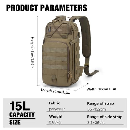 Mardingtop Small Tactical Backpack,Molle Military Rucksack Daypack for Hiking Traveling,15L Sling bag，Crossbody Bag for men - color: Wolf Brown-15l