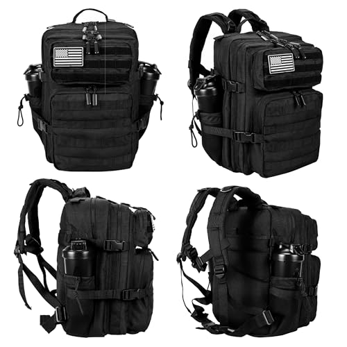 LHI Tactical Military Backpack for Men and Women 25L/35L Army Assault Pack Bag Small Rucksack with Bottle Holder - color: 35l-black, size: Medium
