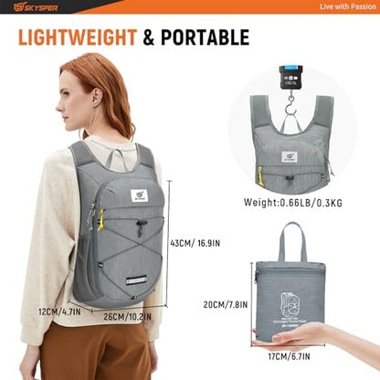 SKYSPER Foldable Hiking Backpack - 10L/15L Small Lightweight Daypack Breathable Travel Backpacks - color: Gray, size: 15 liters