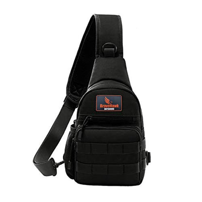 BraveHawk OUTDOORS Sling Chest Bag, 900D Nylon Tactical MOLLE Compact Crossbody Hiking Cycling Pack - color: Black