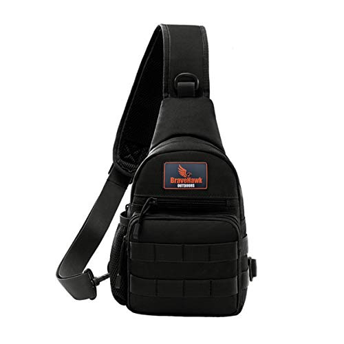 BraveHawk OUTDOORS Sling Chest Bag, 900D Nylon Tactical MOLLE Compact Crossbody Hiking Cycling Pack - color: Black