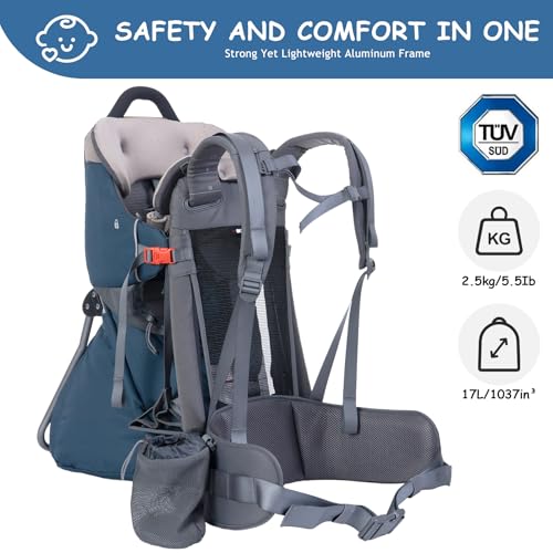 WIPHA Hiking Baby Carrier Backpack, Lightweight Child Carrier, Breathable Mesh Toddler Carrier for Outdoor Adventures, Ergonomic Design, Perfect for Travel, Hiking & Daily Use - color: CREEPER III-NAVY BLUE